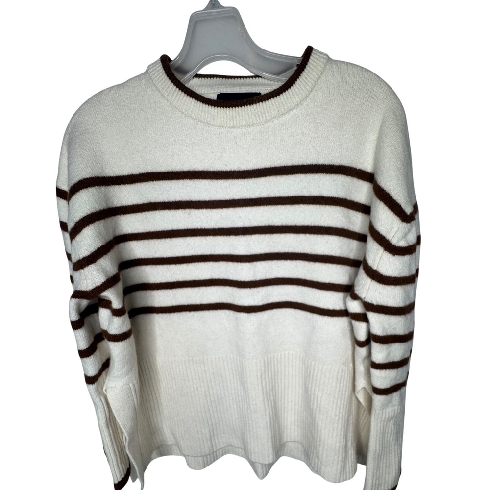 HATCH Collection Merino Wool Striped Sweater Ivory Brown Maternity Size 1